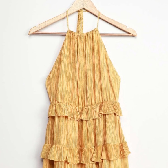 NWT LULUS Yellow Ruffled Halter Mini Dress - Picture 2 of 8